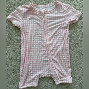 Motette Bamboo Gingham Romper 12-18M Pink White Short Sleeve Zip